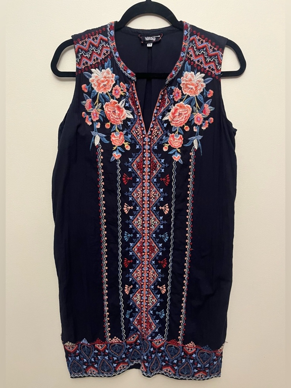 Johnny Was Workshop Embroidered Dress XS Cotton Boho Festival FLAW PLEASE READ